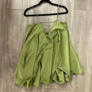 Shein Rhinestone Strap Satin Mini Cocktail Dress Green